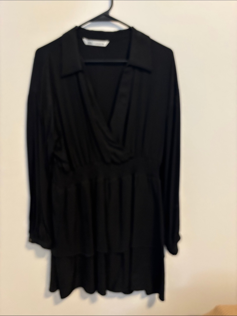 Zara Black Long Sleeve V-Neck Tiered Dress